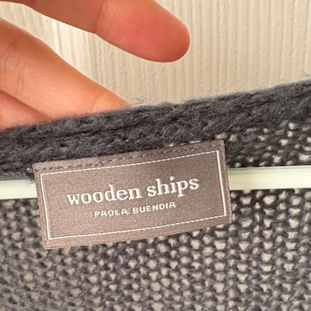 Wooden Ships Stars and Moon Lightweight Knit Wool Sweater Navy Blue S/M - Picture 3 of 9